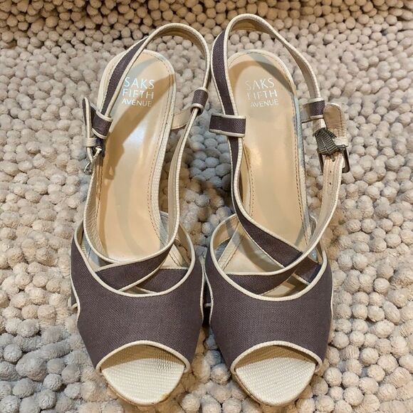 Saks Fifth Avenue open toe wedge shoe - Picture 1 of 7